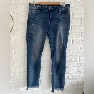 Kut from the Kloth high low hem boyfriend ankle skinny medium dark wash